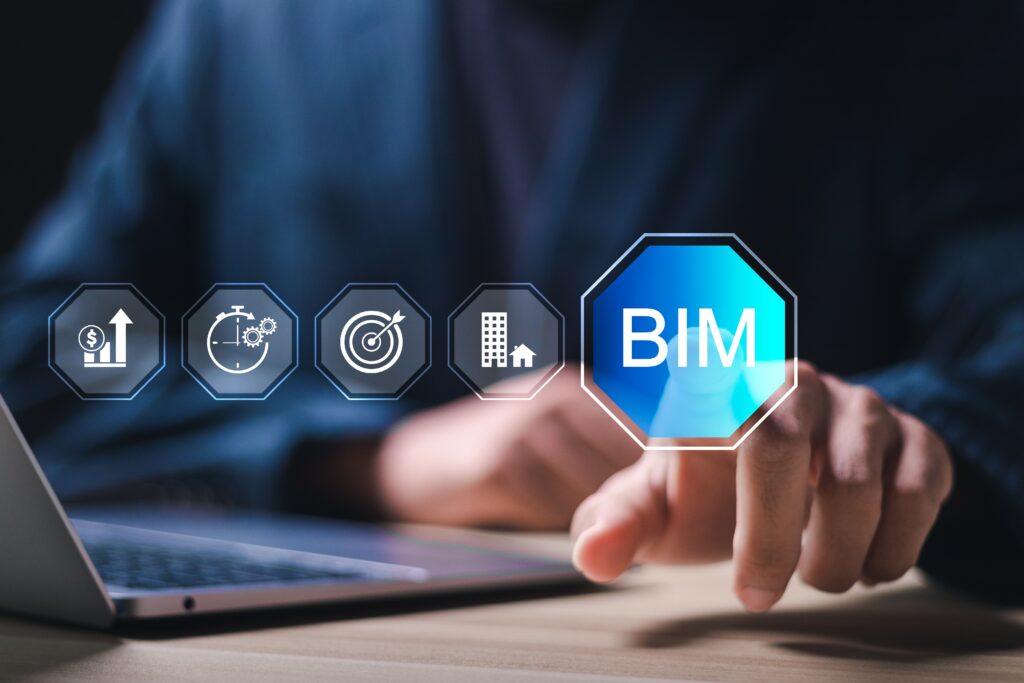 bim,or,building,information,modeling,technology,concept.,businessman,using,laptop