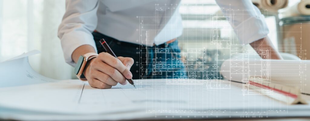 selective,focus,,architect,or,engineer,hand,writing,detail,on,blueprint