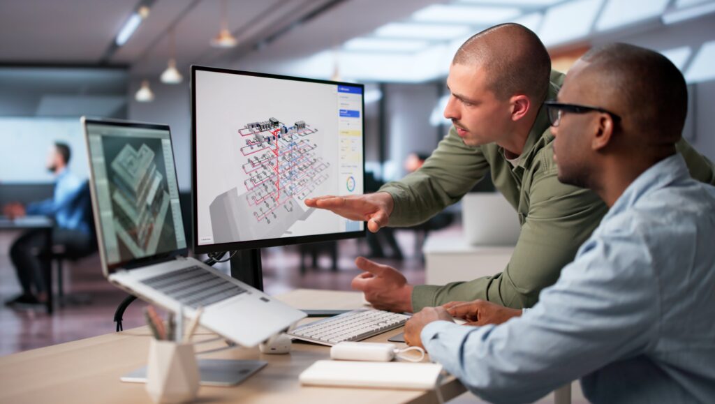engineer,and,architect,collaborate,on,digital,3d,building,design,using